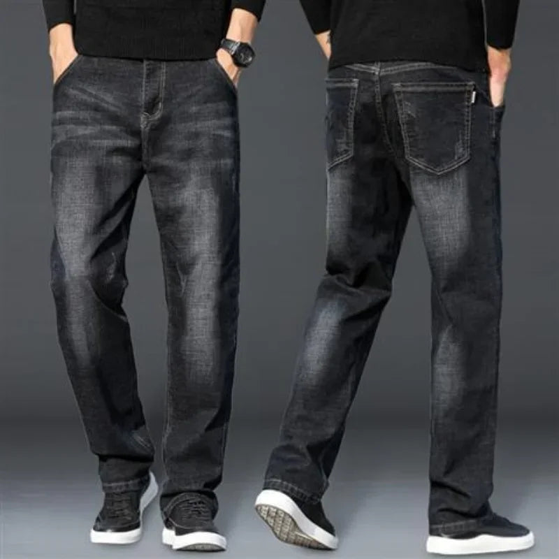 Straight Loose Cotton Regular Jeans for Men Trend Casual Classic Trousers Mens