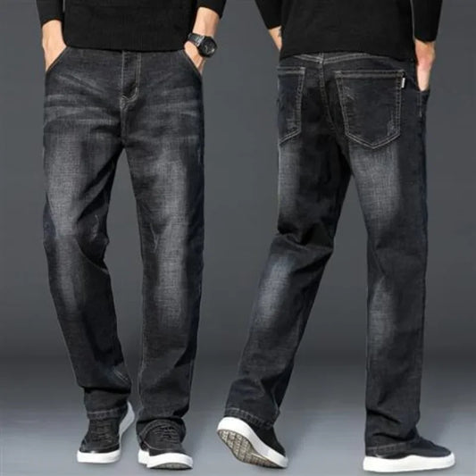 Straight Loose Cotton Regular Jeans for Men Trend Casual Classic Trousers Mens