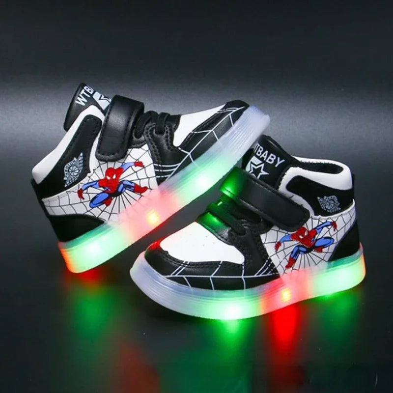 Disney Children's Led Light Shoes Spiderman Boys Girls Casual sneakers Breathable Kids Sport Shoes