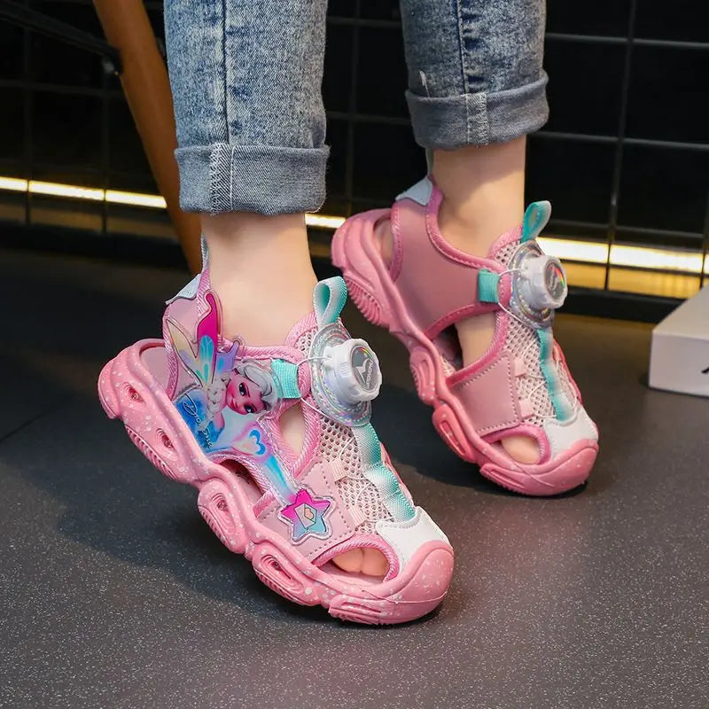 Disney LED Sport Sandals Summer Cartoon Princess Elsa  Girls Casual Beach Shoes