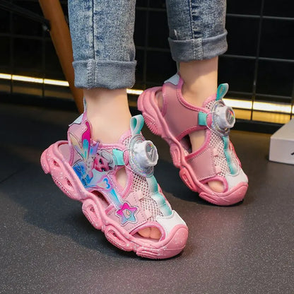 Disney LED Sport Sandals Summer Cartoon Princess Elsa  Girls Casual Beach Shoes