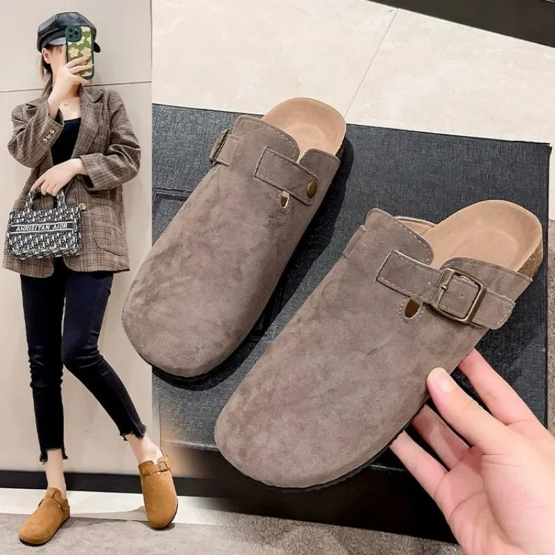 Women Bokken Slippers Spring Autumn Fashion Flat Shoes Non-slip Comfortable Anti-elastic Skin Buckle Decoration Women's Shoes