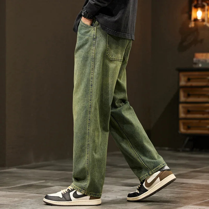 Men Wide Leg Straight Loose Fit Baggy Denim Pants Streetwear mens jeans