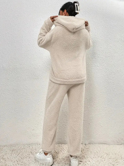 Cozy Two-piece Teddy Winter Set With hood For Women