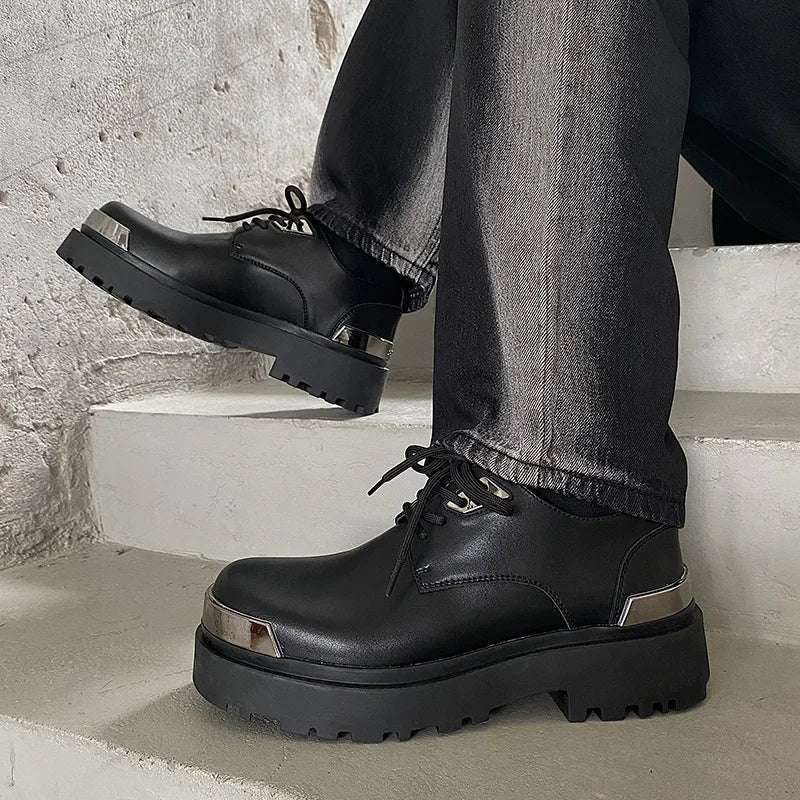 Men's Casual Thick Platform Metal Leather shoesWedding Men's Loafers Shoes
