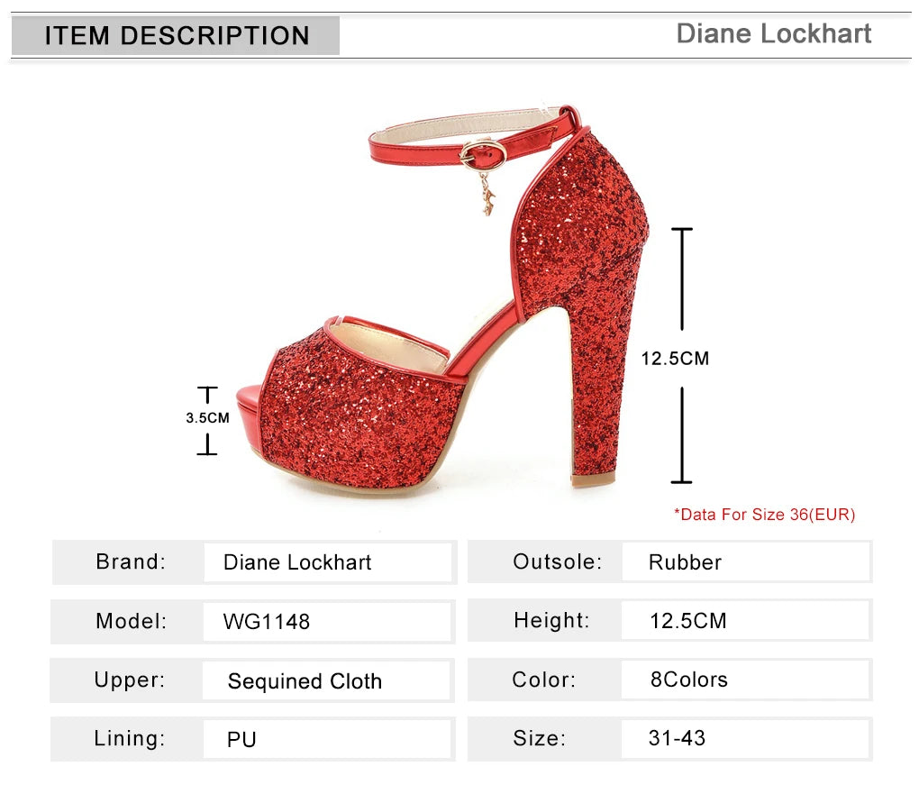 Summer Peep Toe Shiny Sequins High Heels Women Platform Sandals