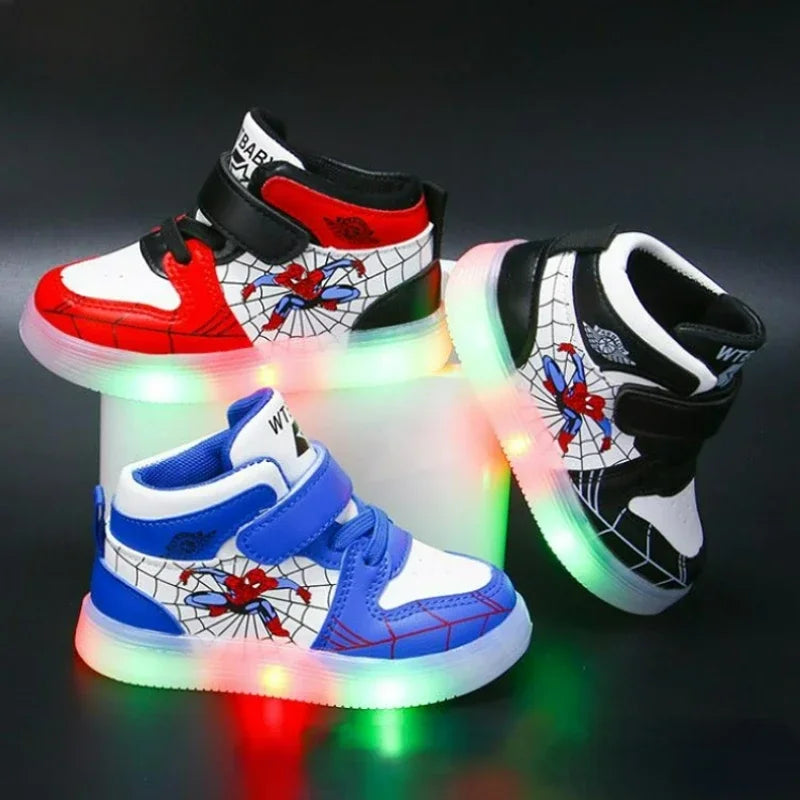 Disney Children's Led Light Shoes Spiderman Boys Girls Casual sneakers Breathable Kids Sport Shoes