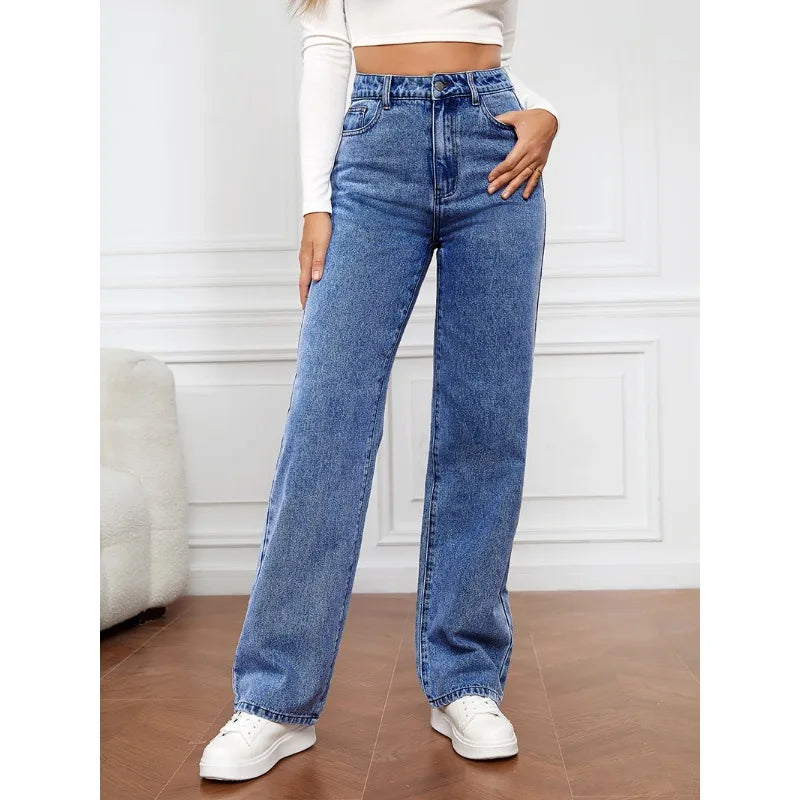 SeasonPrestige New Women's Clothing Stretch Denim Fashion Straight Jeans Pants