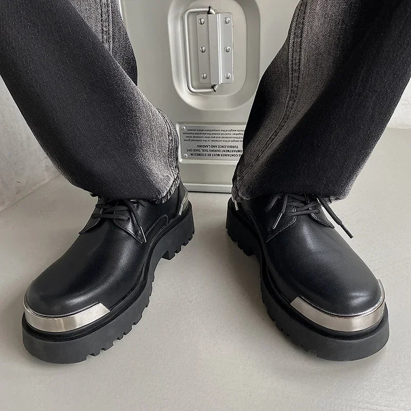 Men's Casual Thick Platform Metal Leather shoesWedding Men's Loafers Shoes