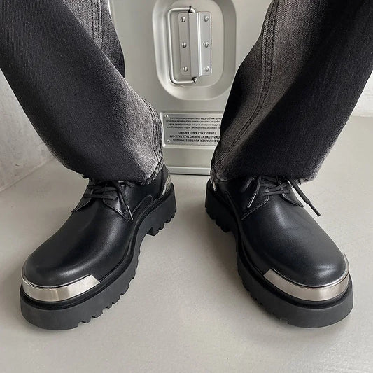 Men's Casual Thick Platform Metal Leather shoesWedding Men's Loafers Shoes
