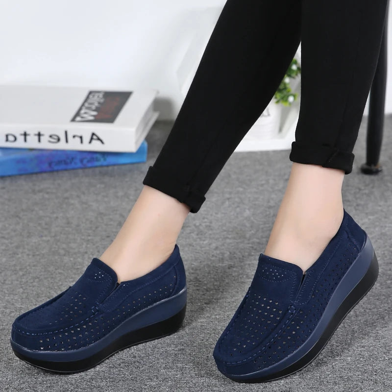 Women Flat Platform Loafers Shoes Ladies Suede Leather Footwear Casual Shoes Slip on Flats Moccasin Creepers