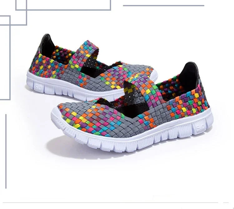 Casual Elastic Band Weave Shoes  Women Comfort Flats Non Slip Women Loafers