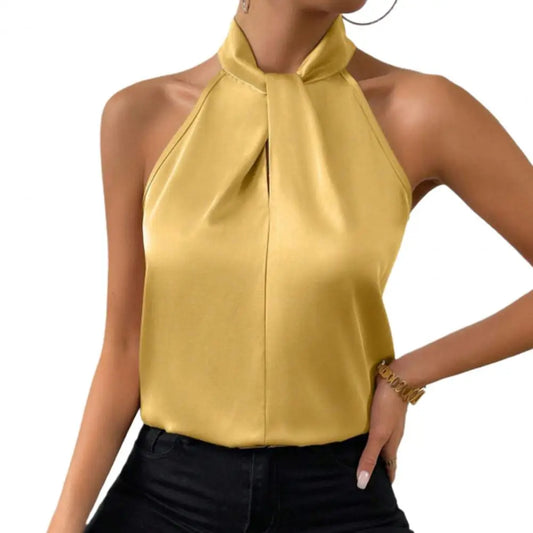 Season Prestige Satin Halter Vest in Yellow 