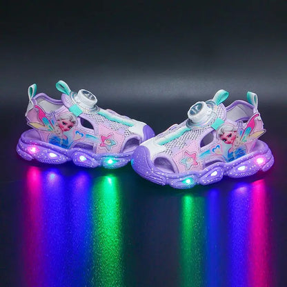Disney LED Sport Sandals Summer Cartoon Princess Elsa  Girls Casual Beach Shoes