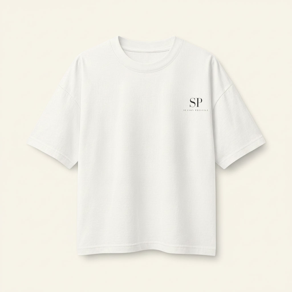 Season Prestige Heavyweight relaxed fit White  t- shirt with a small chest logo.