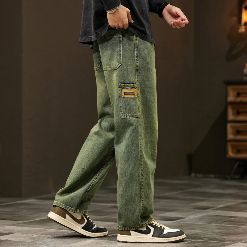 Men Wide Leg Straight Loose Fit Baggy Denim Pants Streetwear mens jeans