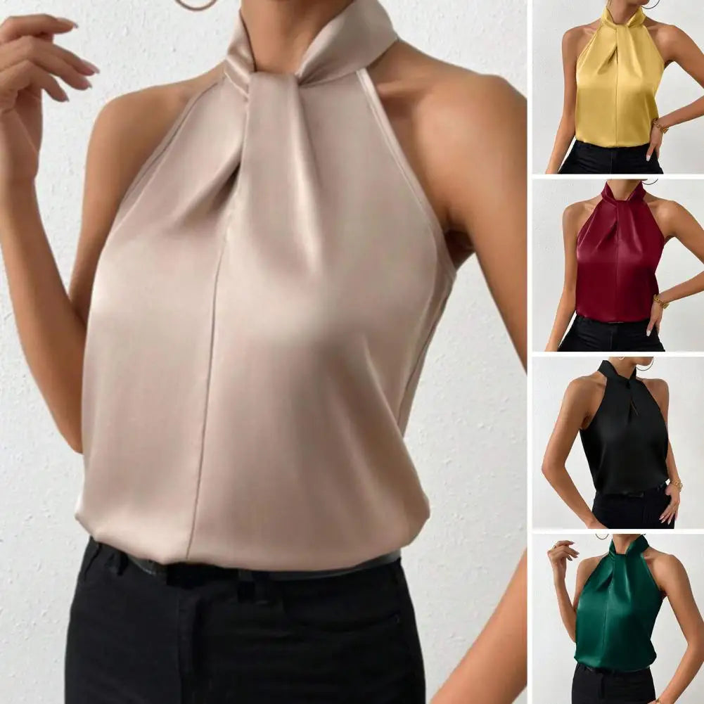 Women Top Elegant Satin Tank Top Women Summer Blouse