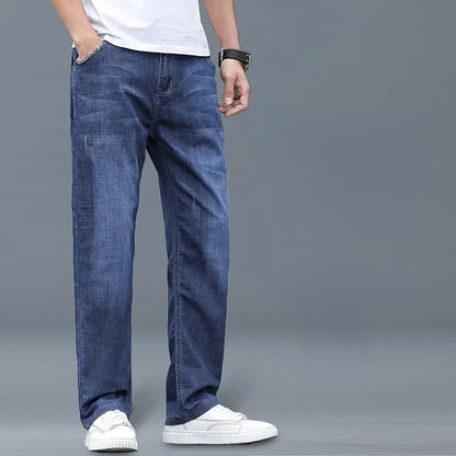 Straight Loose Cotton Regular Jeans for Men Trend Casual Classic Trousers Mens