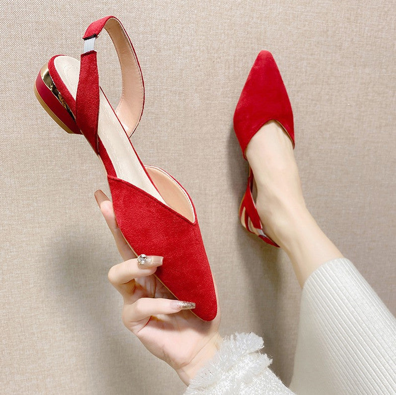 Elegant suede pointed-toe sandals featuring a sleek open-back design and refined minimalist silhouette | Season Prestige