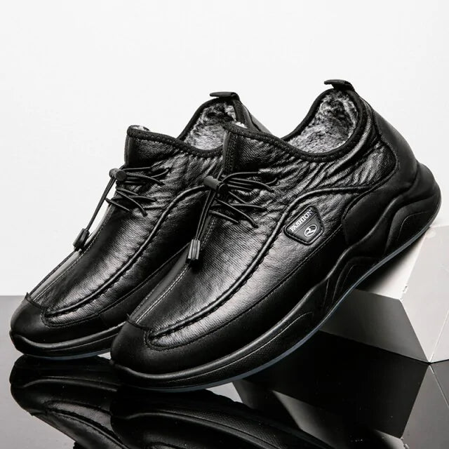 Lace-up Breathable Casual Leather boots mens plush warm Confortable shoes