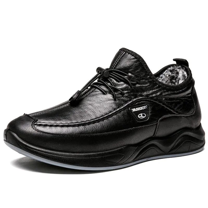Lace-up Breathable Casual Leather boots mens plush warm Confortable shoes