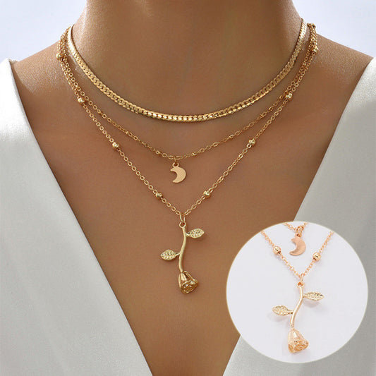 Gold Color Pendant Necklaces For Women Rose Flower Valentine's Day Gifts