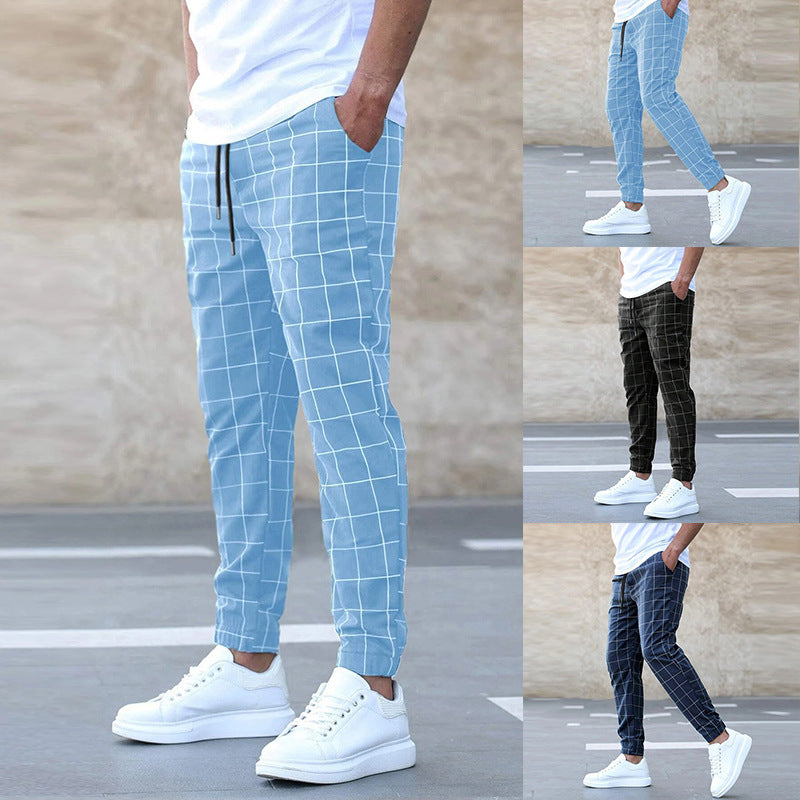 Casual Drawstring print Plaid Trousers  For Men's