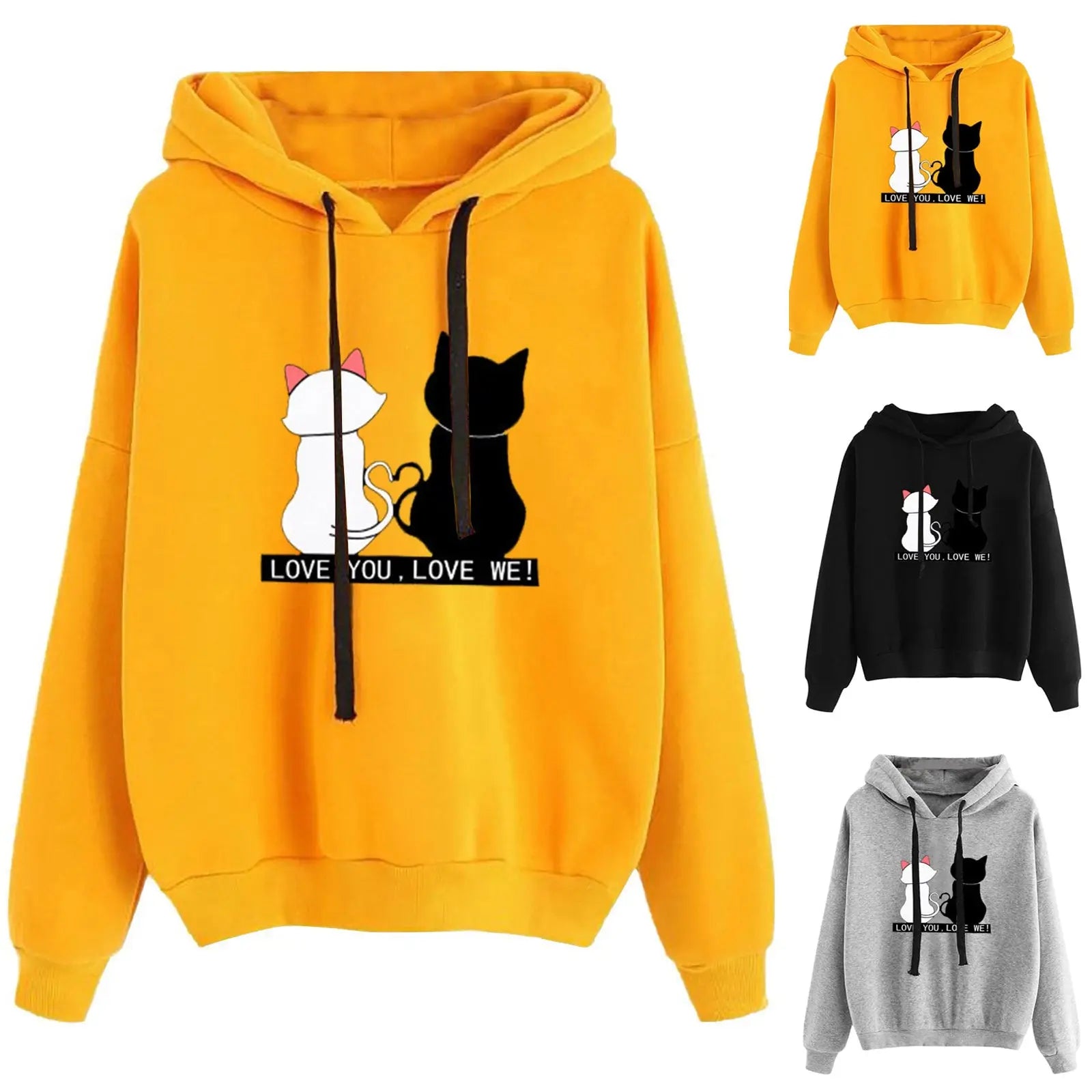 Cute Cat Print Hoodie Sweatshirt Women Streetwear Long Sleeve Clothes - Season Prestige