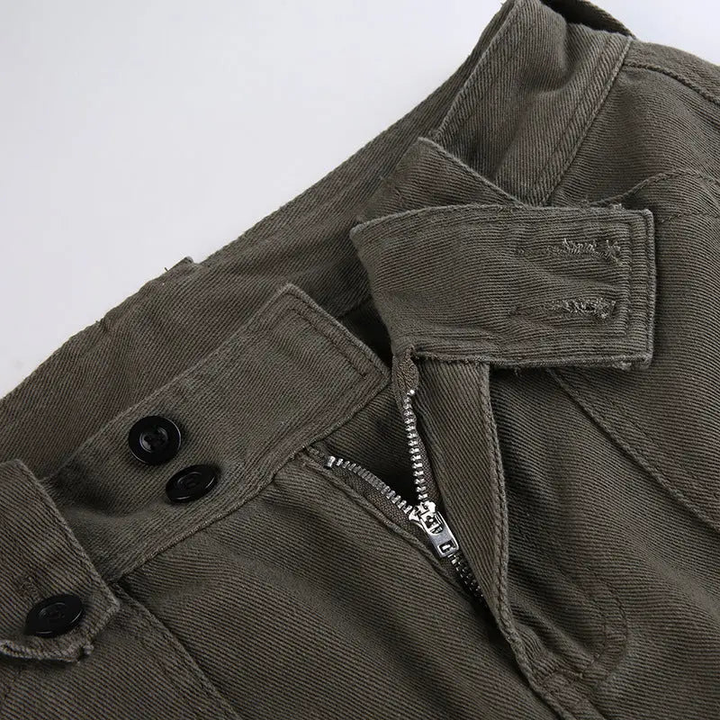 Low-Rise Multi-Pocket Pressed Loose Cargo Pants - Season Prestige