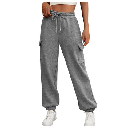 Casual Side Pocket Elastic Waist Solid Color Joggers Pants