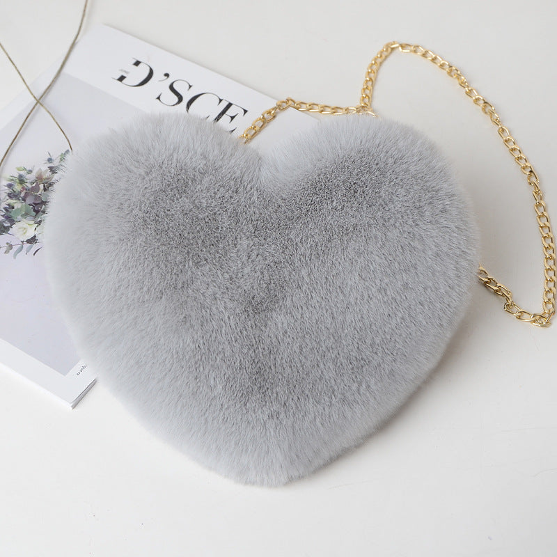 Women Plush Chain Shoulder Love Shaped party Bag Season Prestige