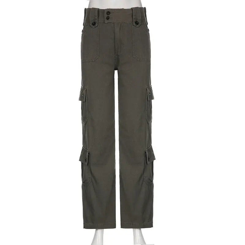 Low-Rise Multi-Pocket Pressed Loose Cargo Pants - Season Prestige