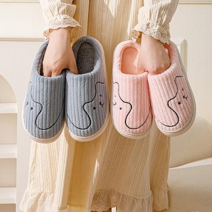 Women Striped Cat Slippers Indoor Couple Non-slip Winter Warm Plush House Shoes Mens