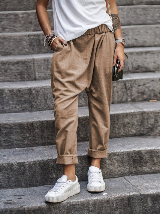 Women's Casual High Waist Harem Trousers With Pockets