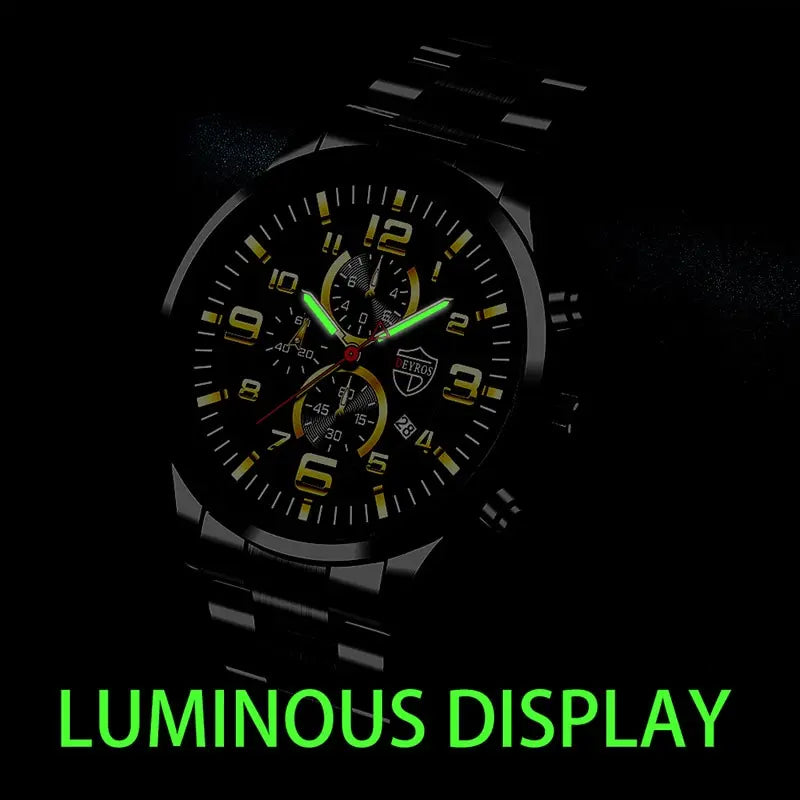 Fashion Mens Sports Watches for Men Luxury NightGlow Stainless Steel  quartz Watch