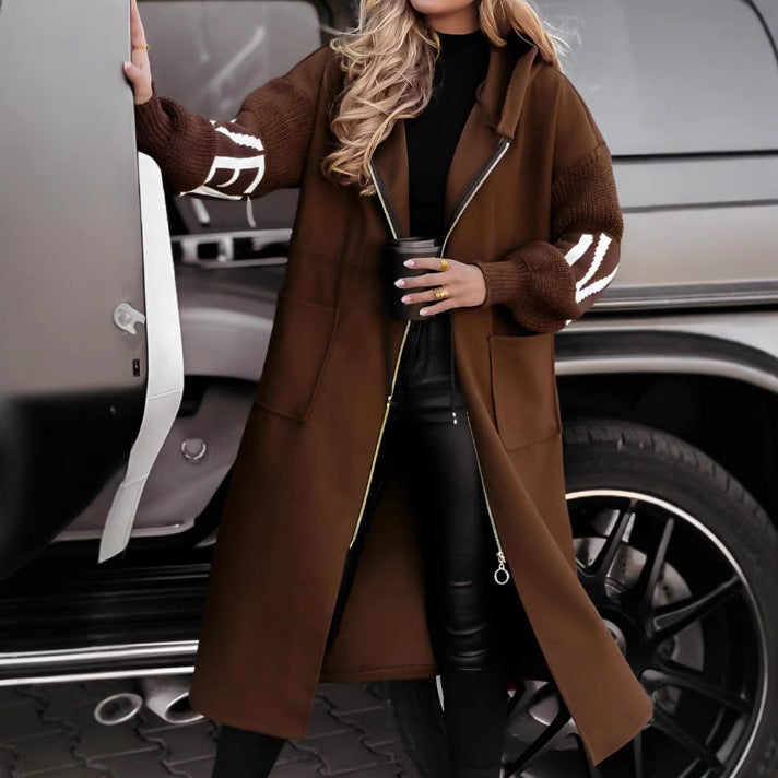 Hooded Long winter Jacket Drawstring Trench Coat For Women