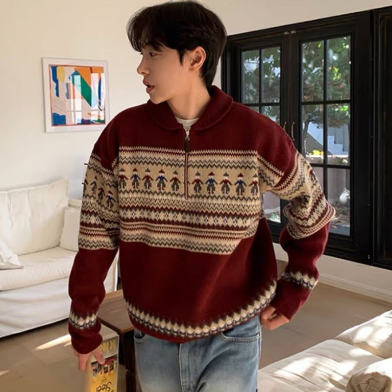Mens Deer Plush All-matching Artistic Style Sweater