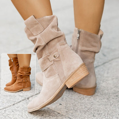 Pointed Toe Mid-calf Suede Zipper Winter Boots For Women