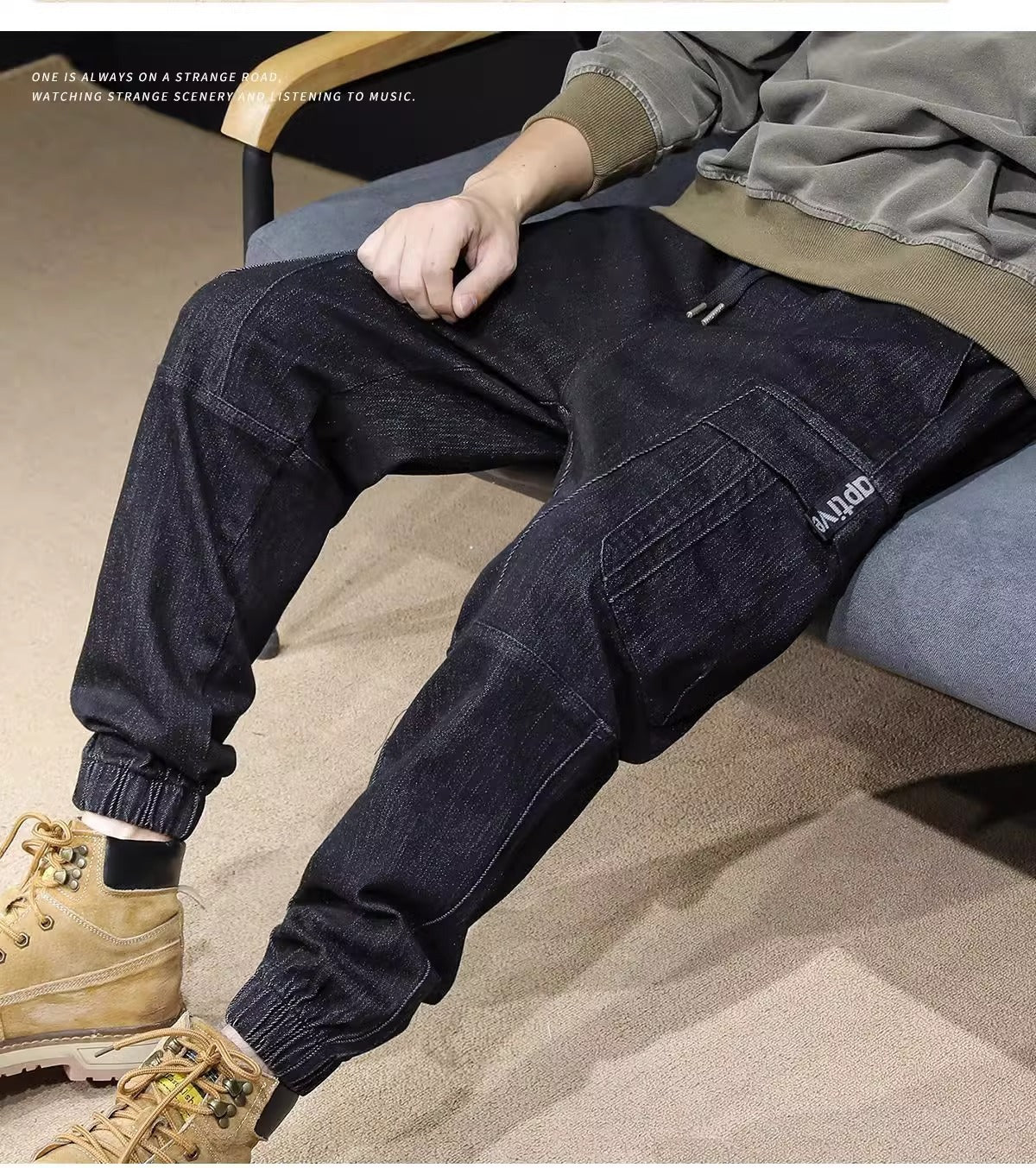 Men's Loose Elastic Waist cargo Jeans pants