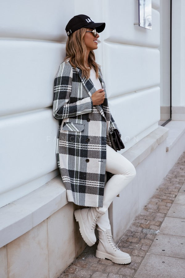 Plaid Woollen Winter Coat For Women Season Prestige