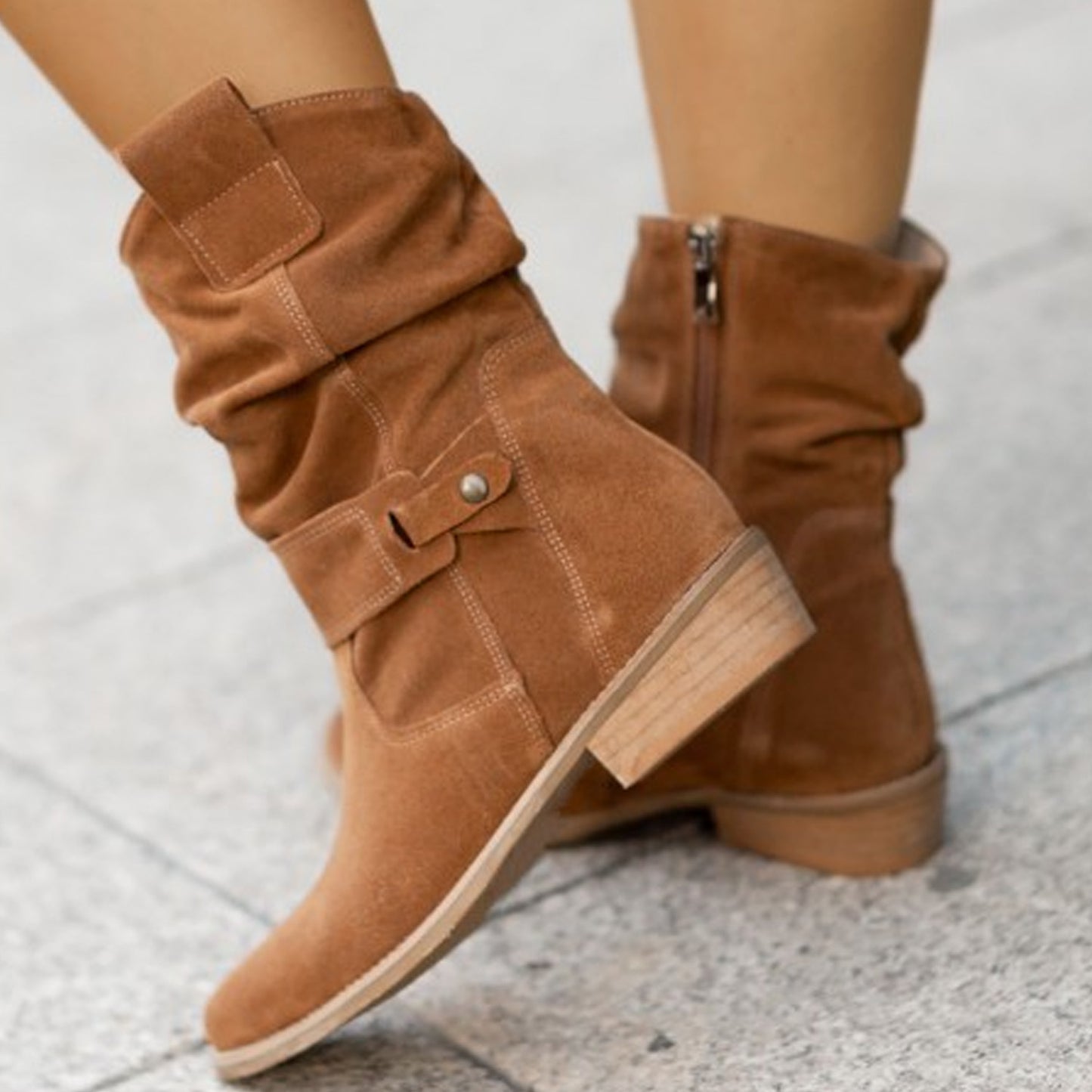 Pointed Toe Mid-calf Suede Zipper Winter Boots For Women