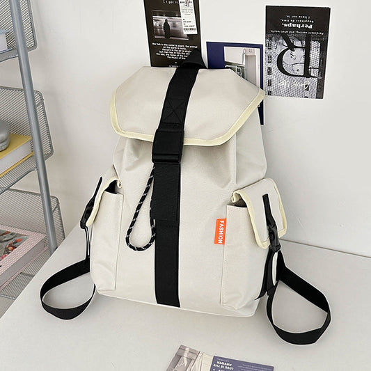 Vintage waterproof nylon student backpack in solid color;large capacity unisex schoolbag from the Season Prestige Signature Edit.