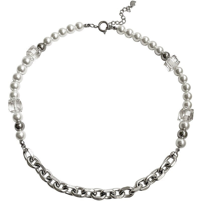 Industrial Pearl & Chain Necklace Season Prestige