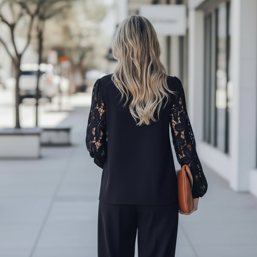 Aurelia 3D Wave-Pattern Floral Lace Blouse