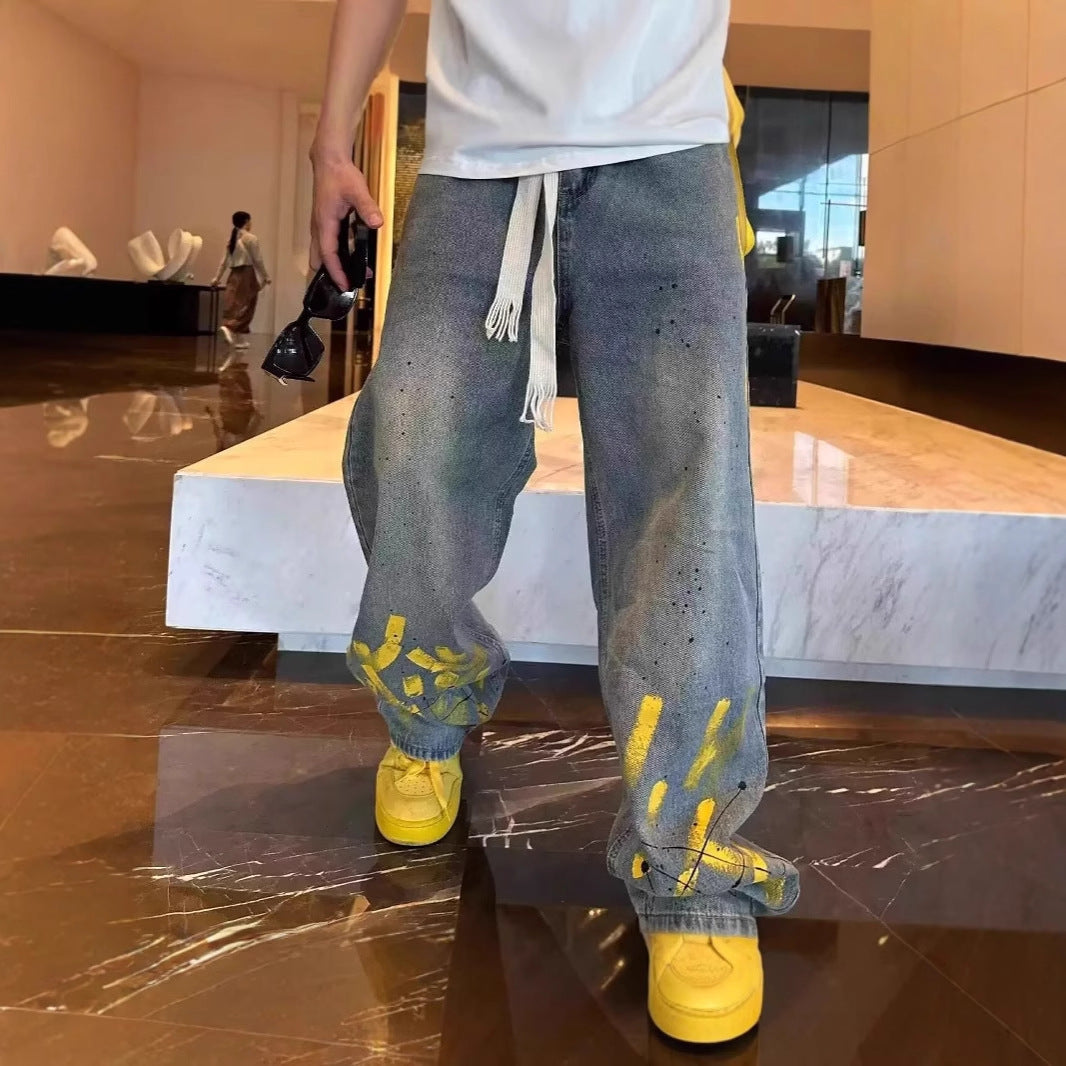 Men's Casual Straight leg Hand-painted splash ink jeans