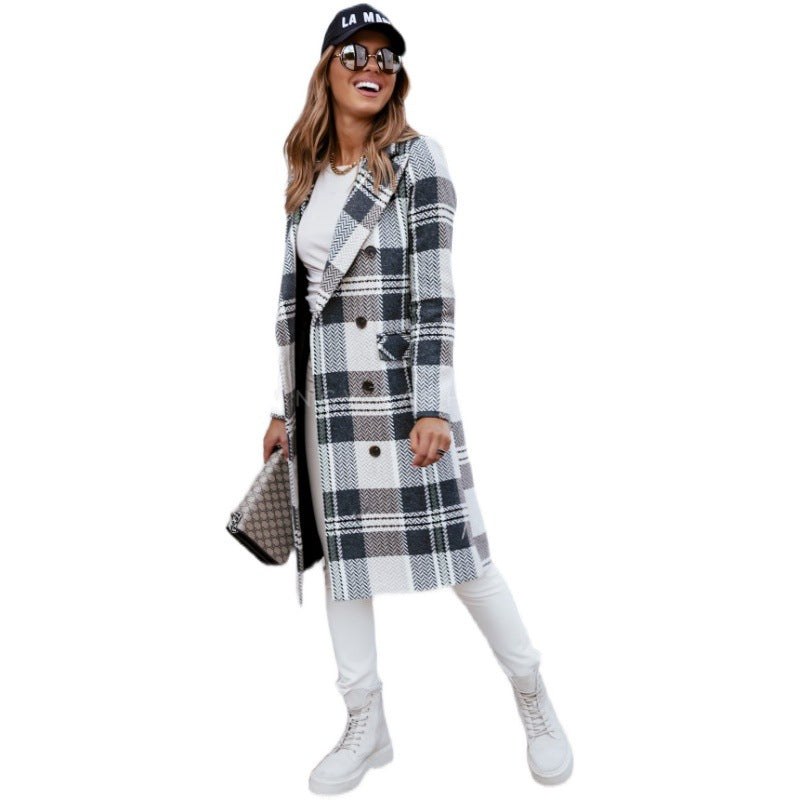 Plaid Woollen Winter Coat For Women Season Prestige