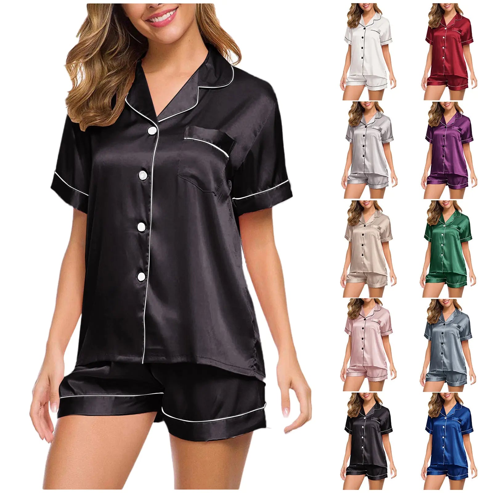 Silk ShortSleeve Pajamas set Women