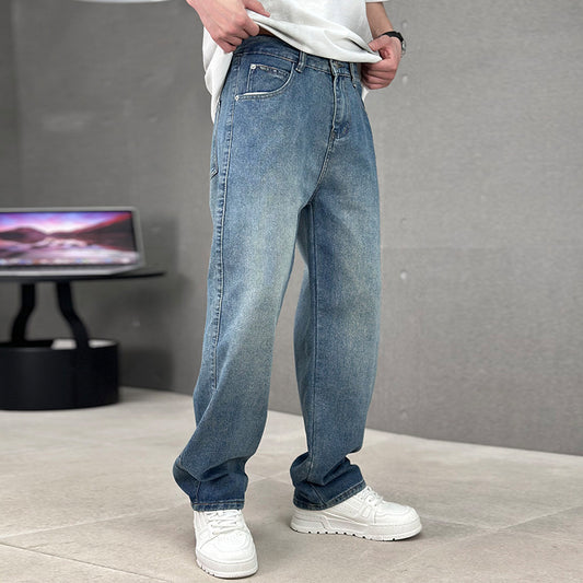 Men's Wide-leg Straight Jeans Trousers Casual Long Pants