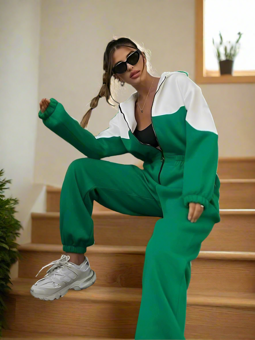 Sports Casual Contrast Color Jumpsuit For Women