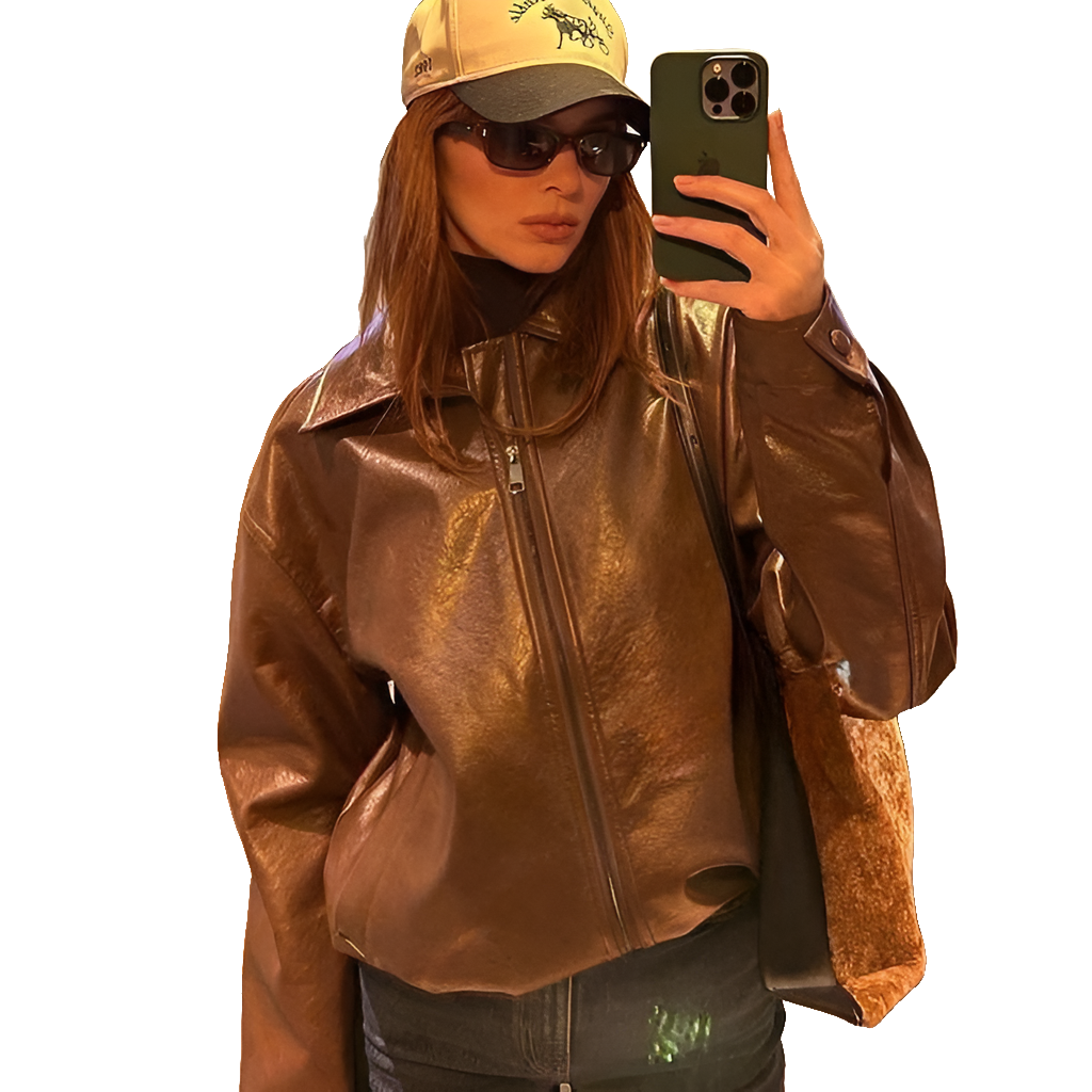 Women's Vintage Brown Leather Motorcycle Jacket